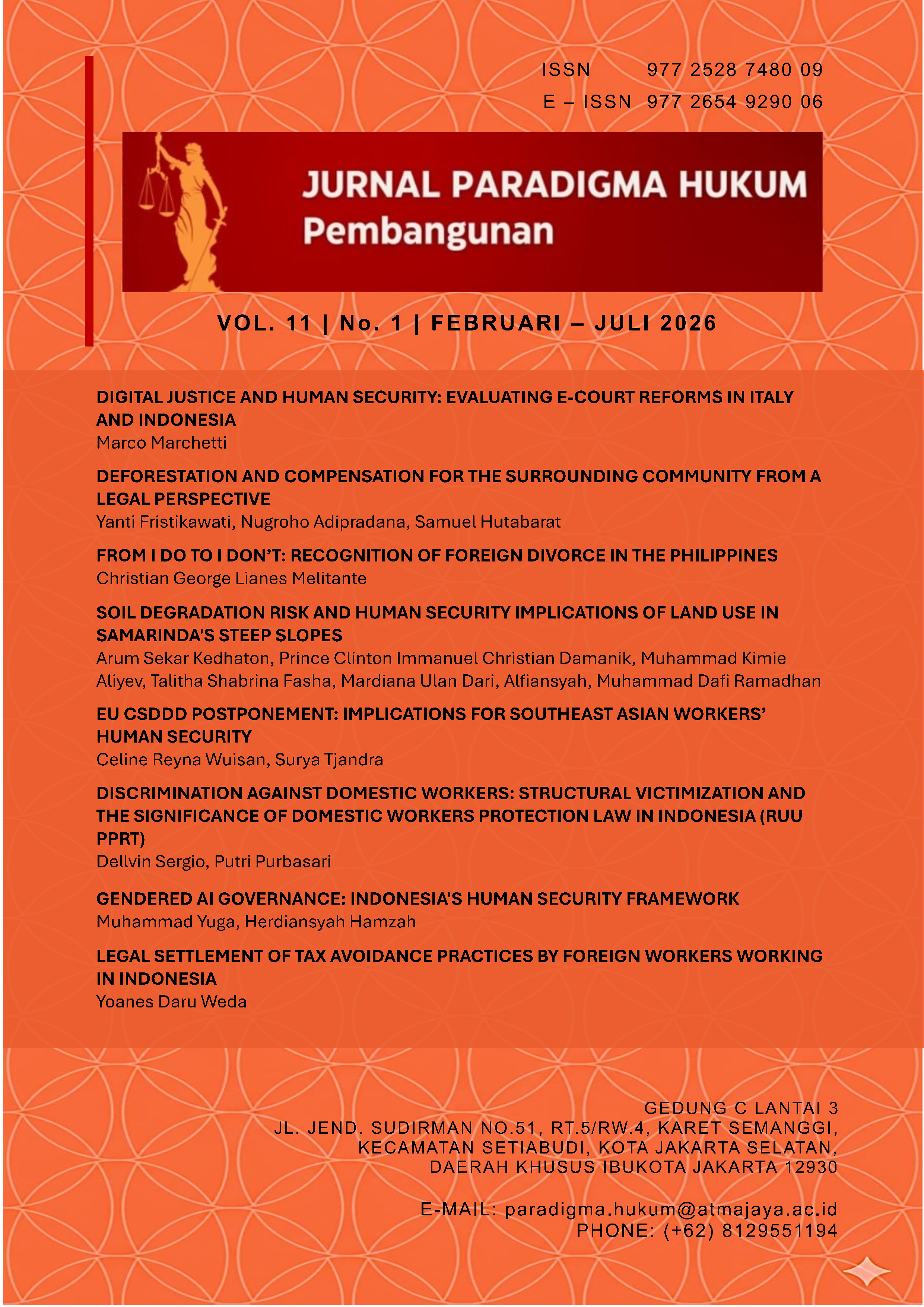 					View Vol. 11 No. 1 (2026): JURNAL PARADIGMA HUKUM PEMBANGUNAN – FEBRUARI 2026
				