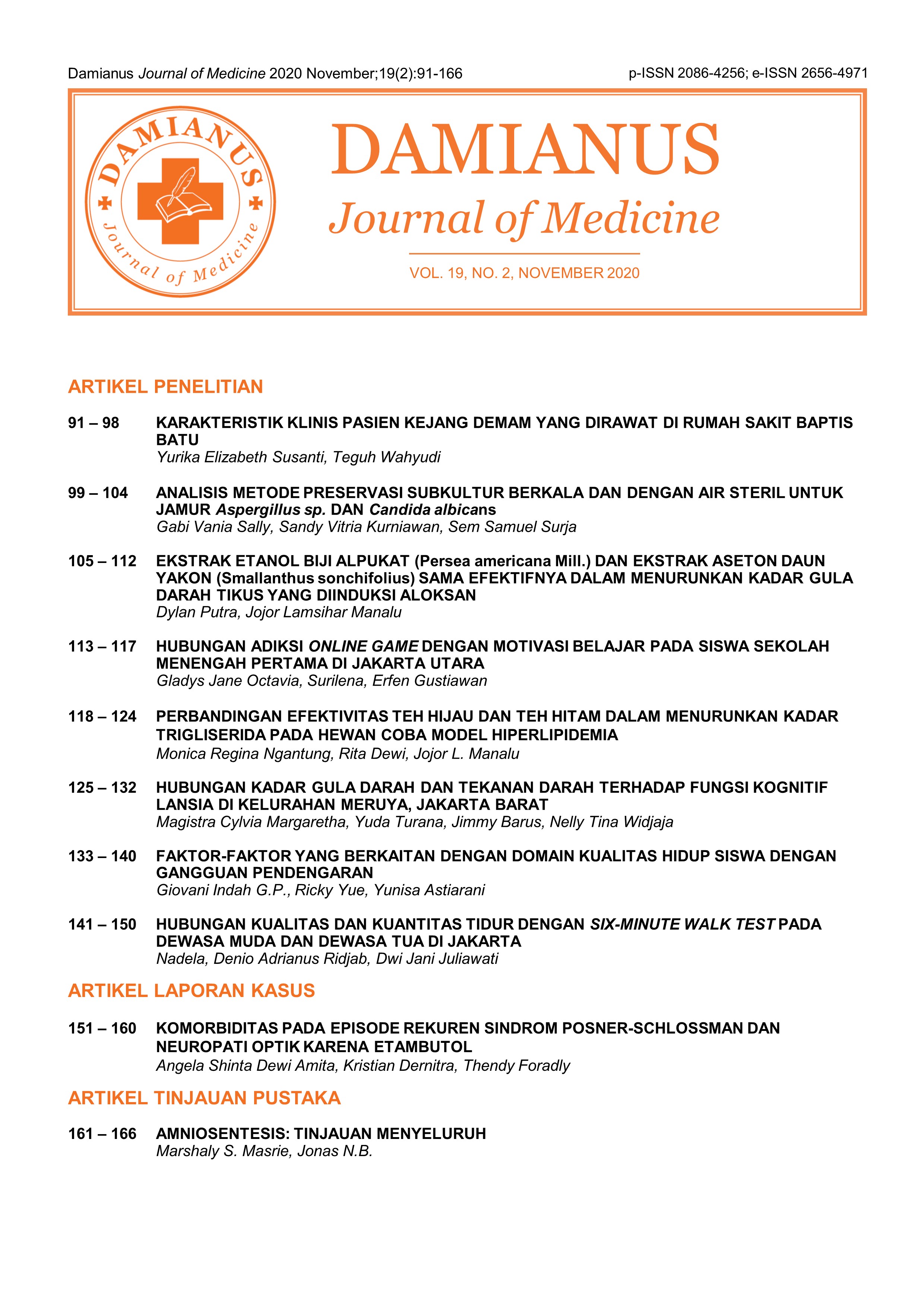 					View Vol. 19 No. 2 (2020): Damianus : Journal of Medicine
				