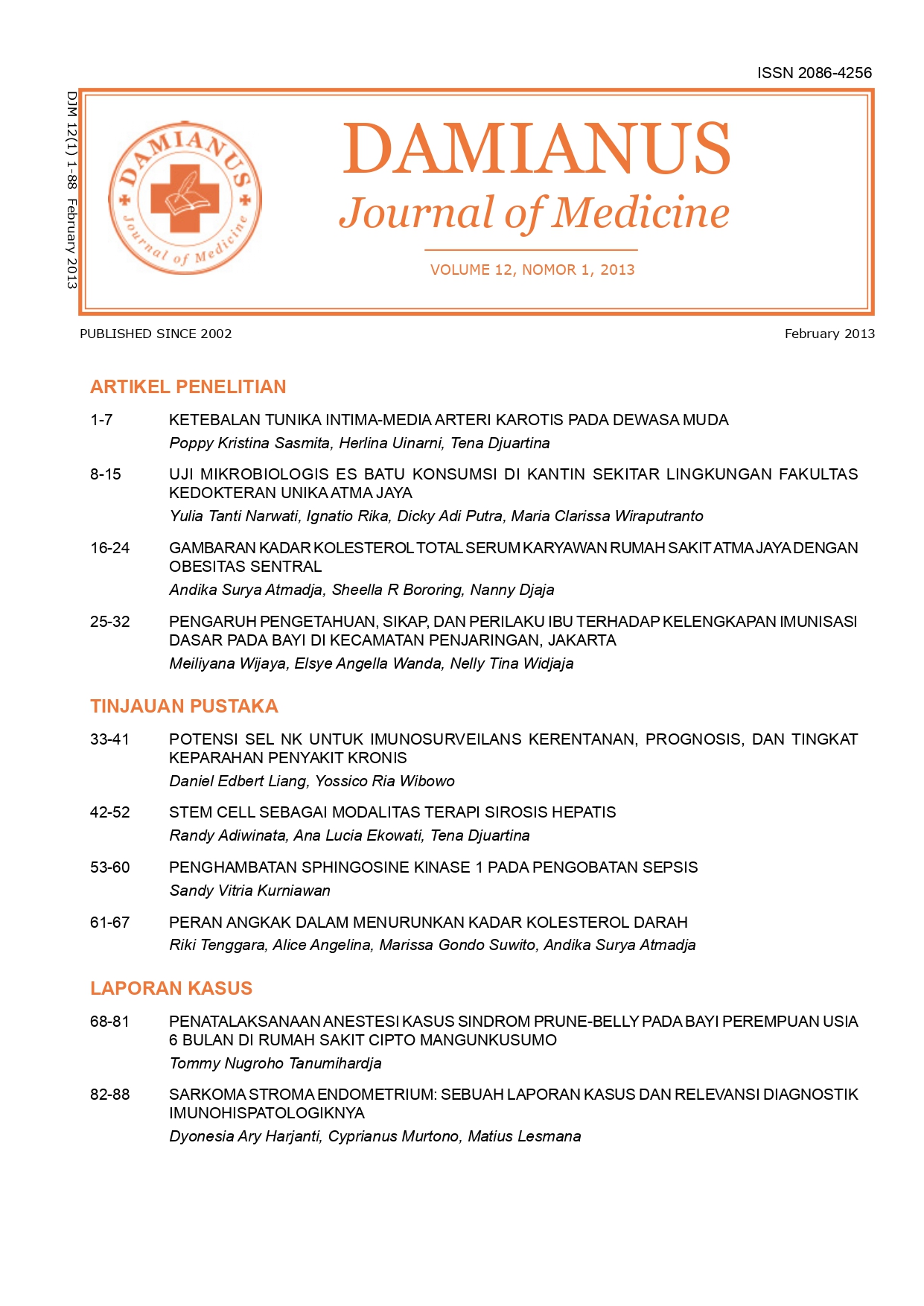 					View Vol. 12 No. 1 (2013): Damianus Journal of Medicine
				