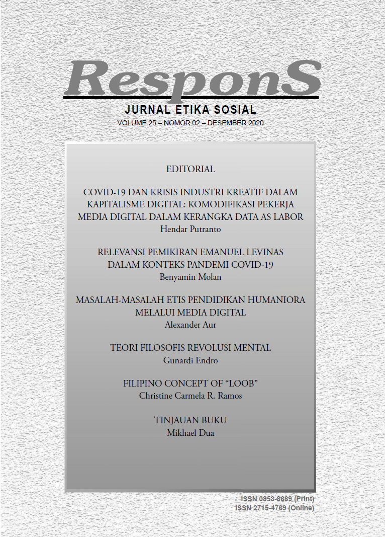 					View Vol. 25 No. 02 (2020): Respons: Jurnal Etika Sosial
				