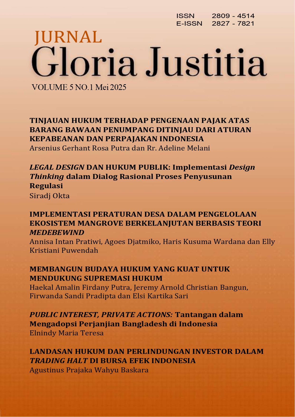 View Vol. 5 No. 1 (2025): Vol. 5 No. 1 (2025): JURNAL GLORIA JUSTITIA