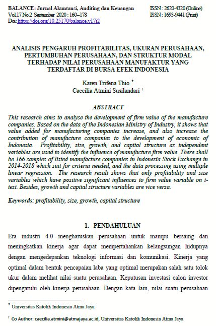 BALANCE: Jurnal Akuntansi, Auditing dan Keuangan, Vol.17 No.2 2020